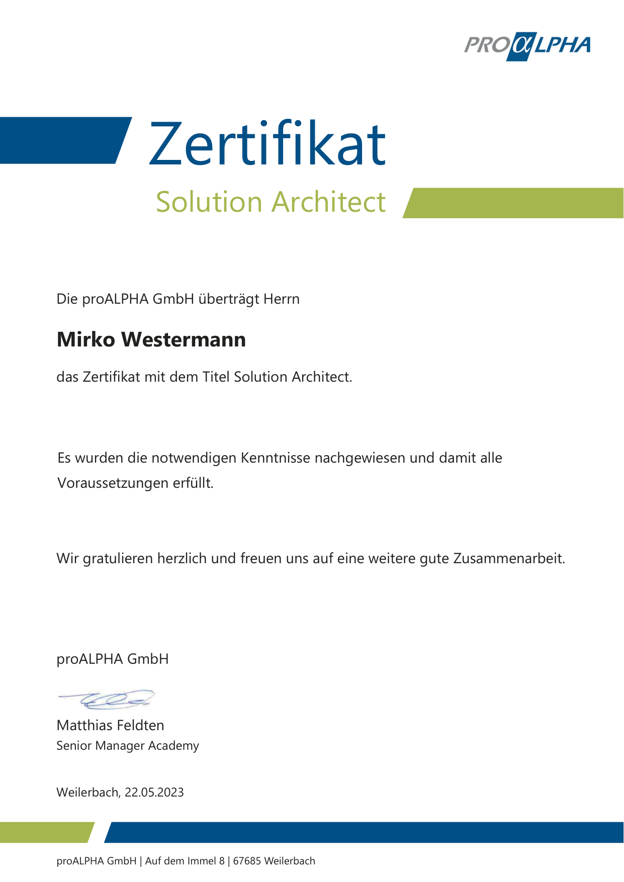 Zertifikat Solution Architect